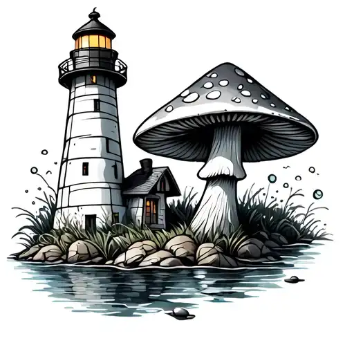 Lighthouse Small Mushroom Stained Glass Style