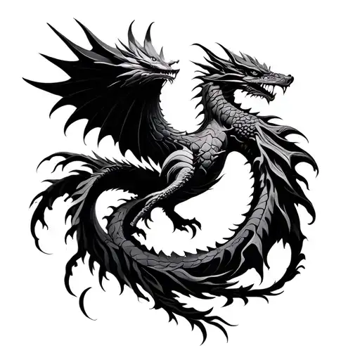 A Phenix And A Dragon Forming A Circle Only Siluette