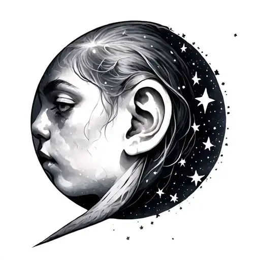 Moon And Stars For Behind The Ear