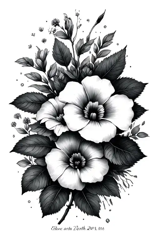 Morning Glory And Aster That Intertwin With A Birth And Death Date