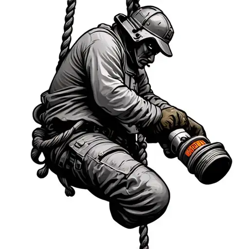 Welder Hanging On Ropes