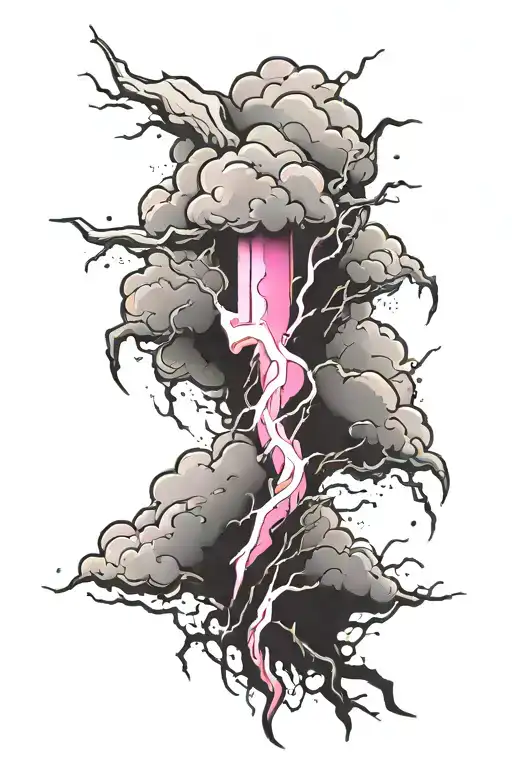 Neotraditional Tattoo Lightning Storm Black And Pink Color