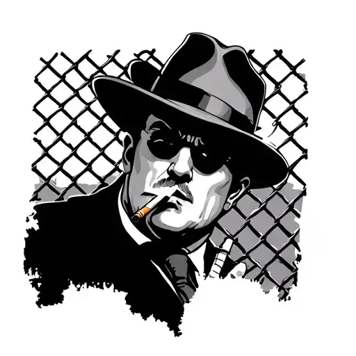 Mafia Boss Smoking Cigarette Behind Fence