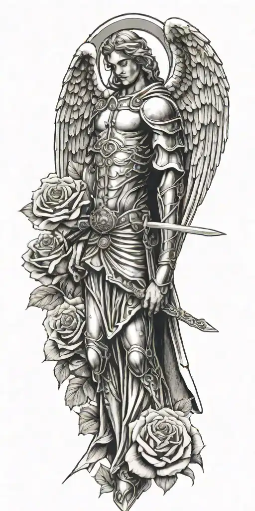 Archangel With Sword With Lutheran Cross And Roses