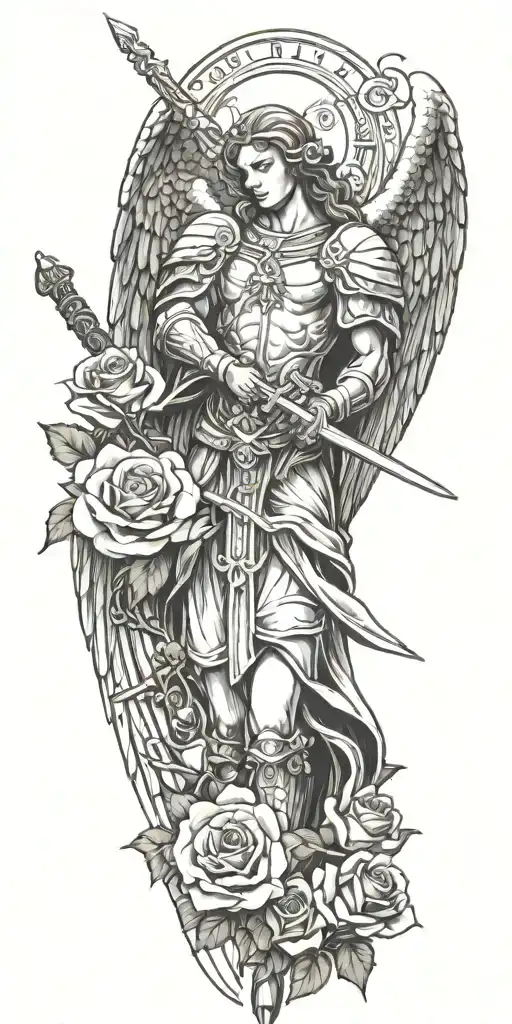 Archangel With Sword With Lutheran Cross And Roses