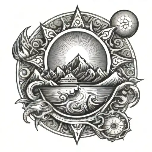 Sea Trishul Sun And Mountains