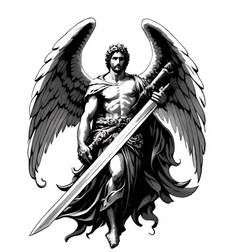 Sleeal Archangel Michael With A Sword On The Whole Hand Of An Idea