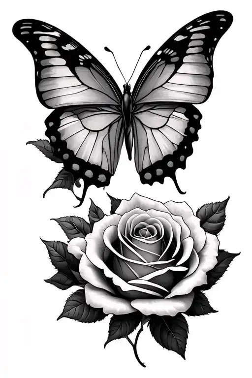 Combined Rose And Butterfly