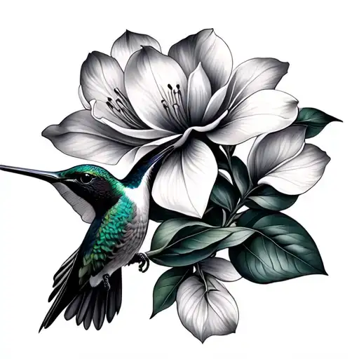 Hummingbird And Magnolias Blooming