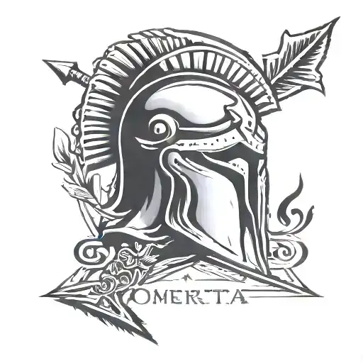 Spartan Helmet With Arrow And The Word Omerta Underneath