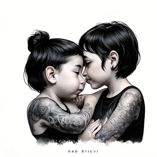 Mother Short Hair And Son