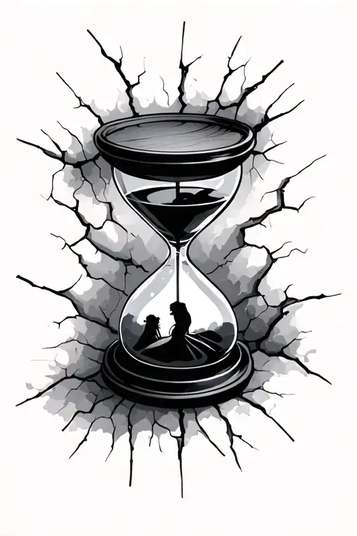 Hour Glass With Silhouettes And Cracks
