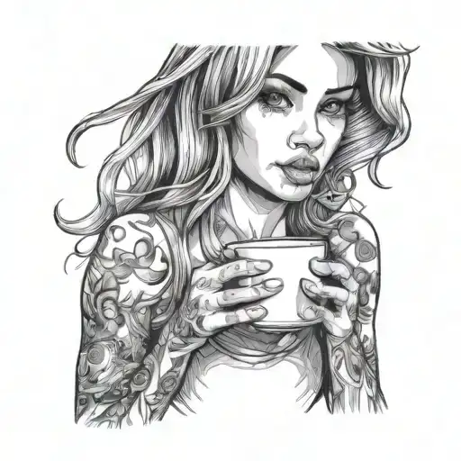 A Portrait Of Your Daughter With A Coffee Cup In Her Hand