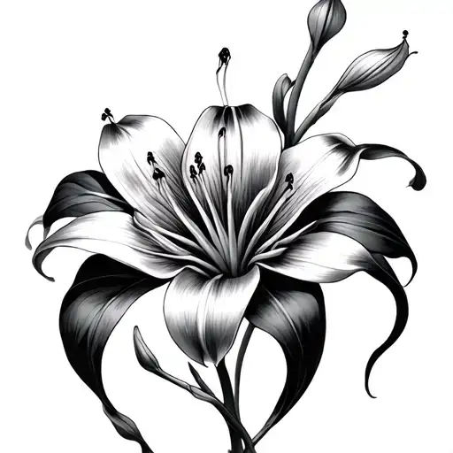 Black Ink Flow Work With Spider Lily