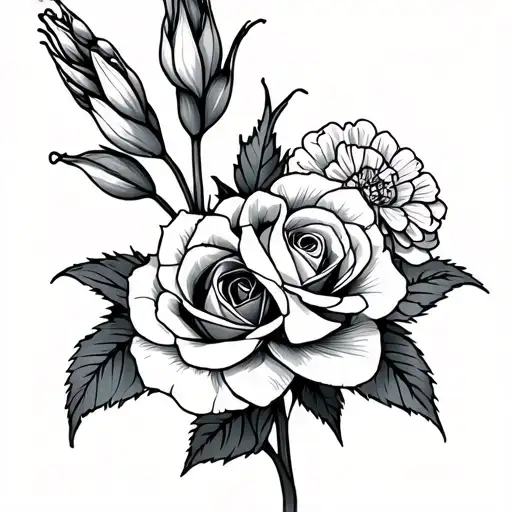 A Gladiolus Flower With A Rose And A Carnation