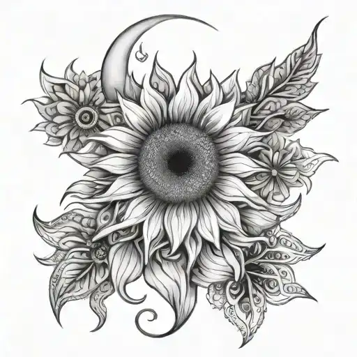 Celestial Sunflower Stars Moon Sun