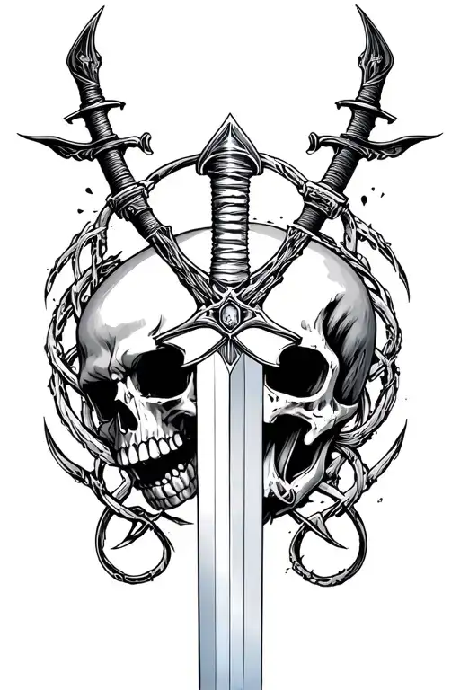 Skull With Sword Through The Middle And Outoboros In The Back