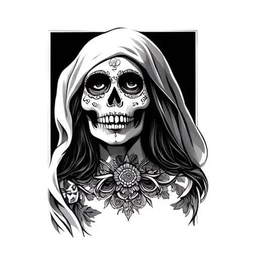 Santa Muerte On Upper Women Chest Piece