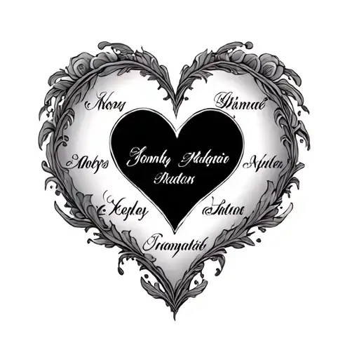 6 Names In A Heart Shape Surrounded