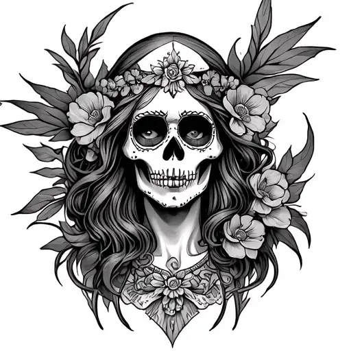 Santa Muerte On Upper Women Chest Piece