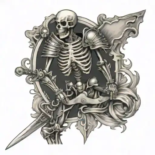 Human Skeleton With Knight Armour Plate Holding A Claymore