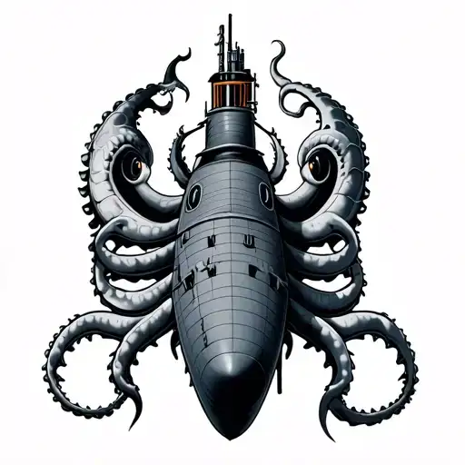 Navy Submarine And Kracken