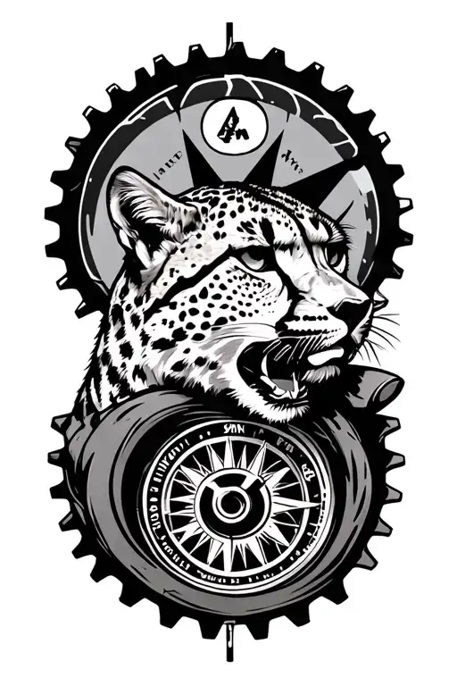 Cheetah And Motorbike Sprocket With Compass Surrounded By Various