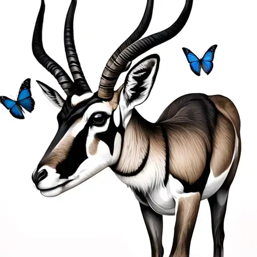 Gazelle And Freedom With Butterflies