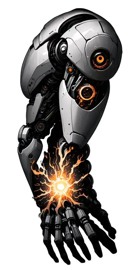 Robotic Full Sleeve Arm Tattoo With Glowing Core On Shoulder And Elbow