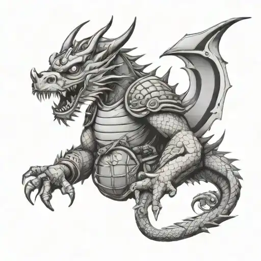 Japanese Warrior Wielding A Dragon Shield Adorned