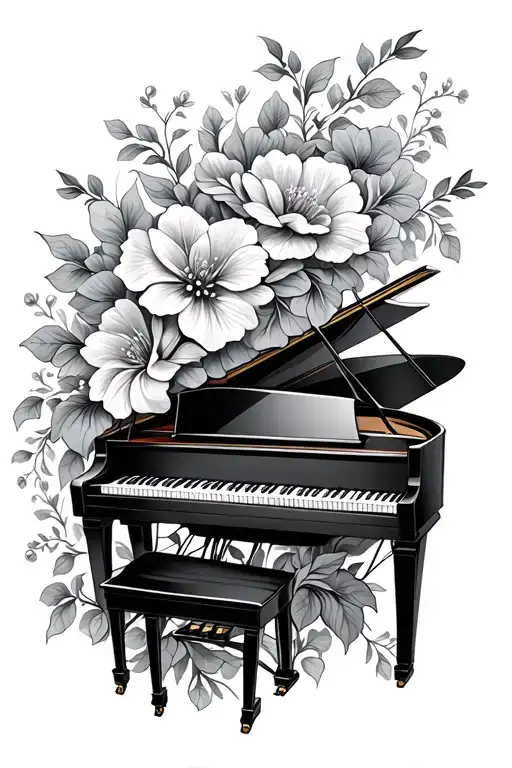 Detailed Piano With Flowers Intertwined