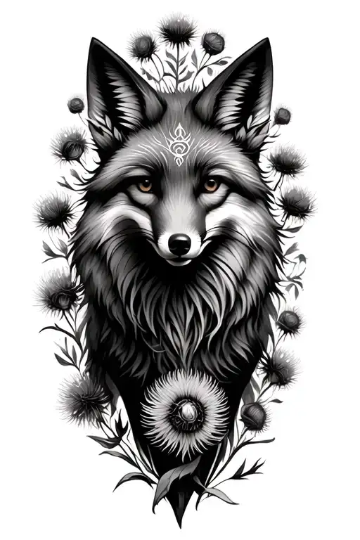 Spirit Fox Surrounded By Thistles