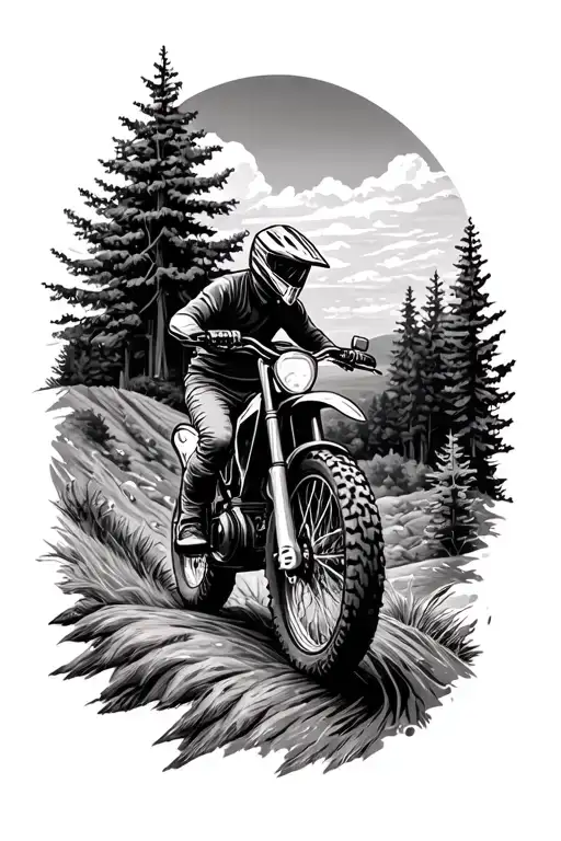 Mx Biker Looking Over Hills And Woodland Scene