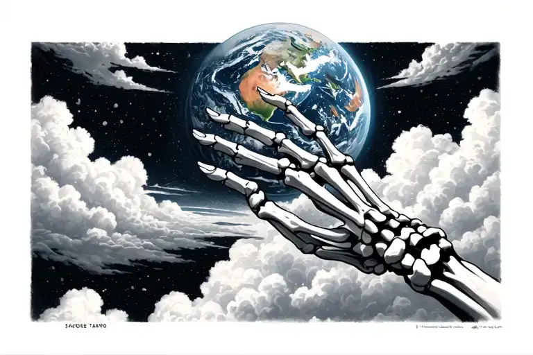 Realistic Skeleton Hand Reaching Towards Earth From The Clouds