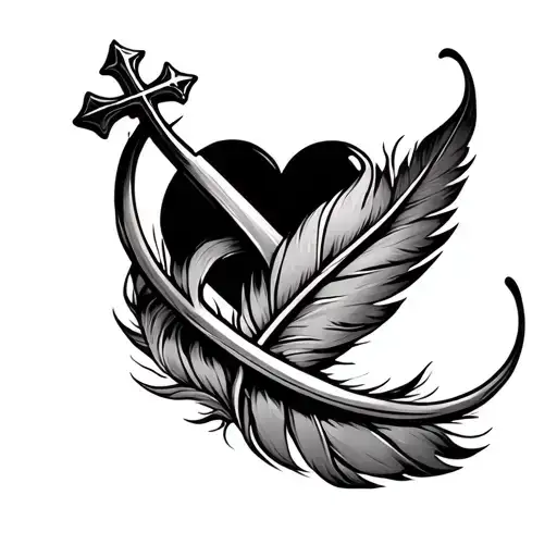 Infinity Feather With Cross And Heart Surrounded