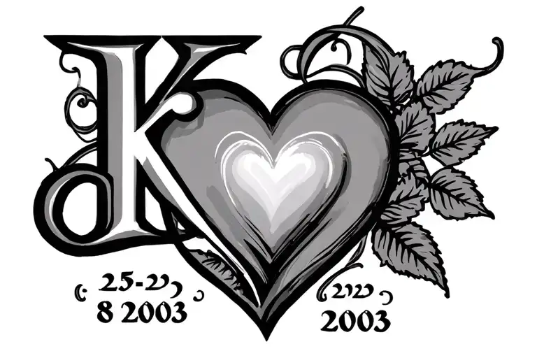 The Letter K With The Date 8-25-2003 With Heart Intertwined