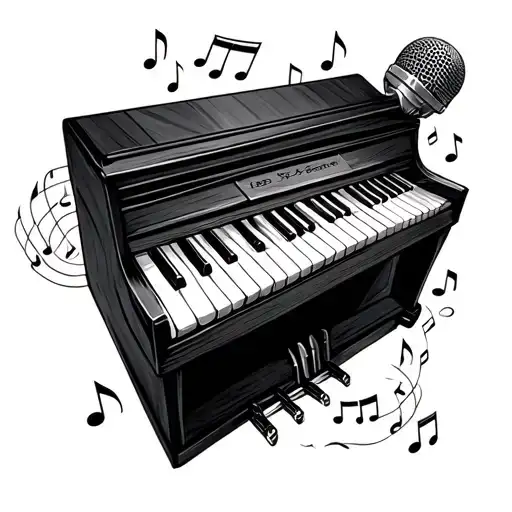 Piano Keys With Microphone Surrounded By Musical Notes
