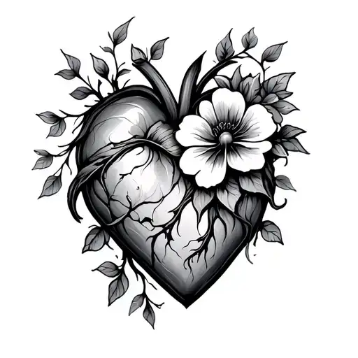Heart With Wraping Vines With Flower Blooming