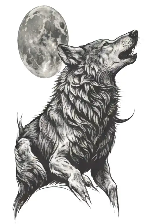 Wolf Howling Under The Moon Merging Together