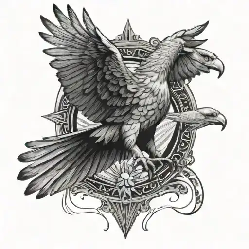 Illuminati In The Center Of Bald Eagke Spread Wings