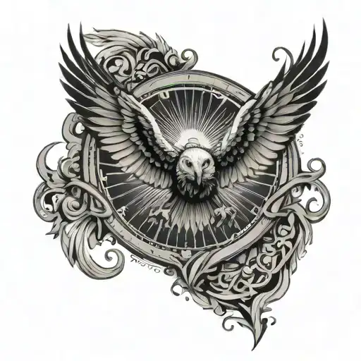 Illuminati Eye In The Center Of Bald Eagke Spread Wings