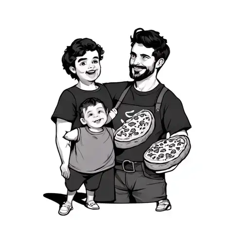 Pizza Dad With Two Toddler Tostino Pizza Rolls By His Side