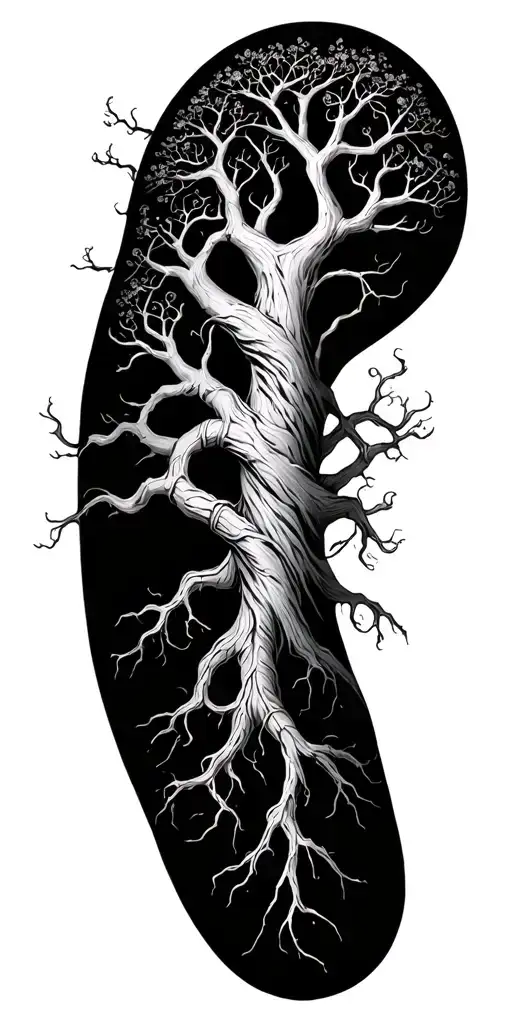 Yggdrasil Tree With Roots That Become Guitar Strings Wrapping Around Forearm