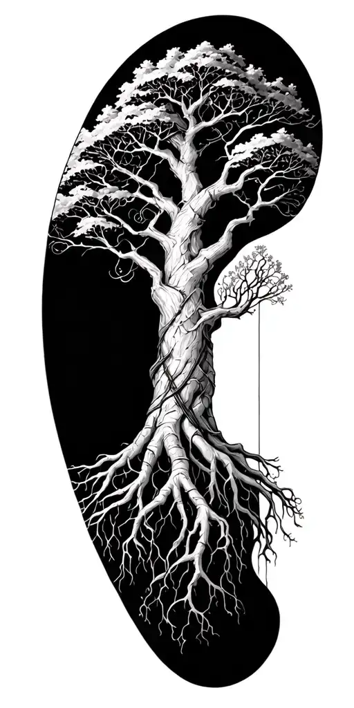 Yggdrasil Tree With Roots Changing Into Strings That Wrap Forearm