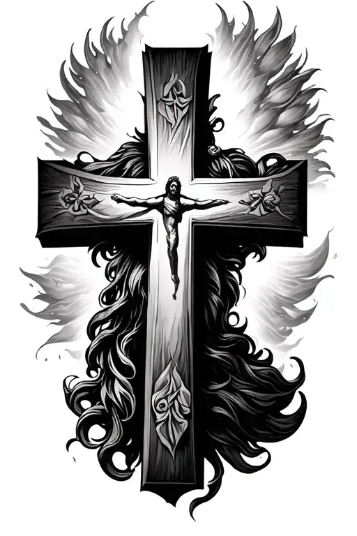 Cross Tattoo And Make Jezus Look Big Around It