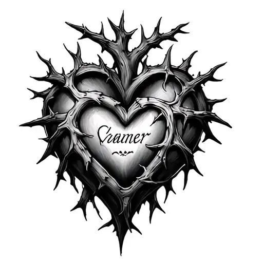 Thorn Heart Tattoo With Loved One's Name Incorporated