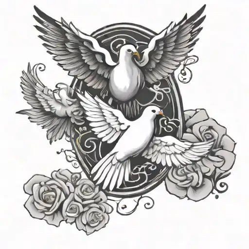Name Written With God And Doves Flying Around Name