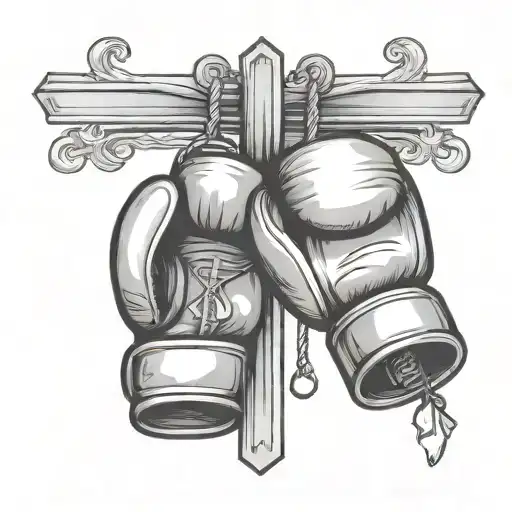 Christian Cross And Boxing Gloves Hanging