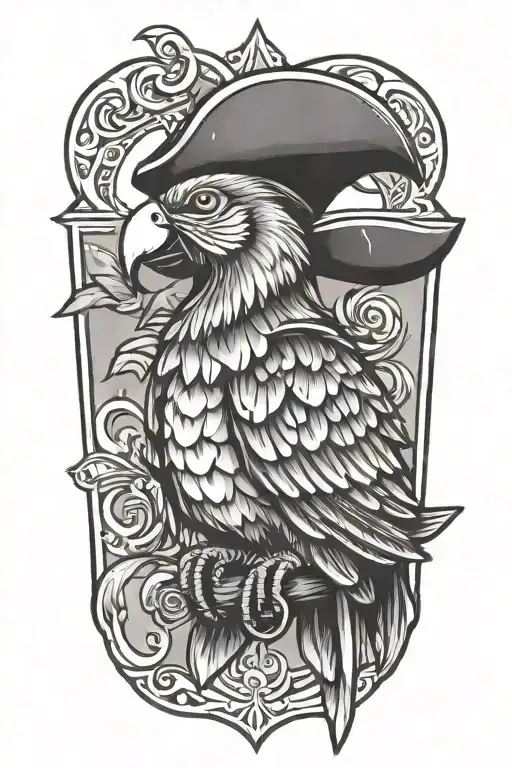 Whole Body Sailor Jerry Style Parrot With Pirate Hat