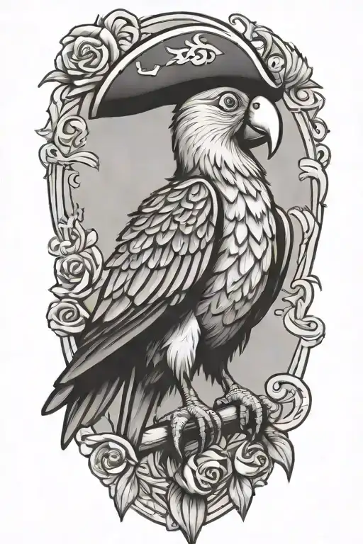 Long Body Sailor Jerry Style Parrot With Pirate Hat